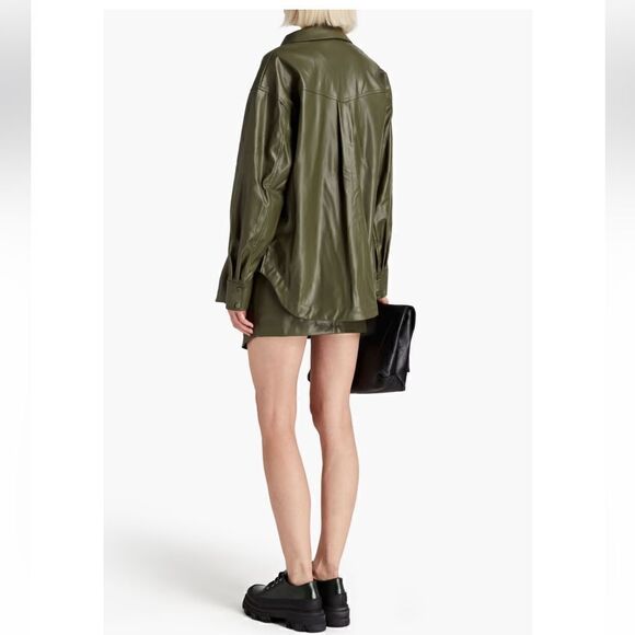Nicholas Vegan Leather Green shirt Flawed - Picture 3 of 8